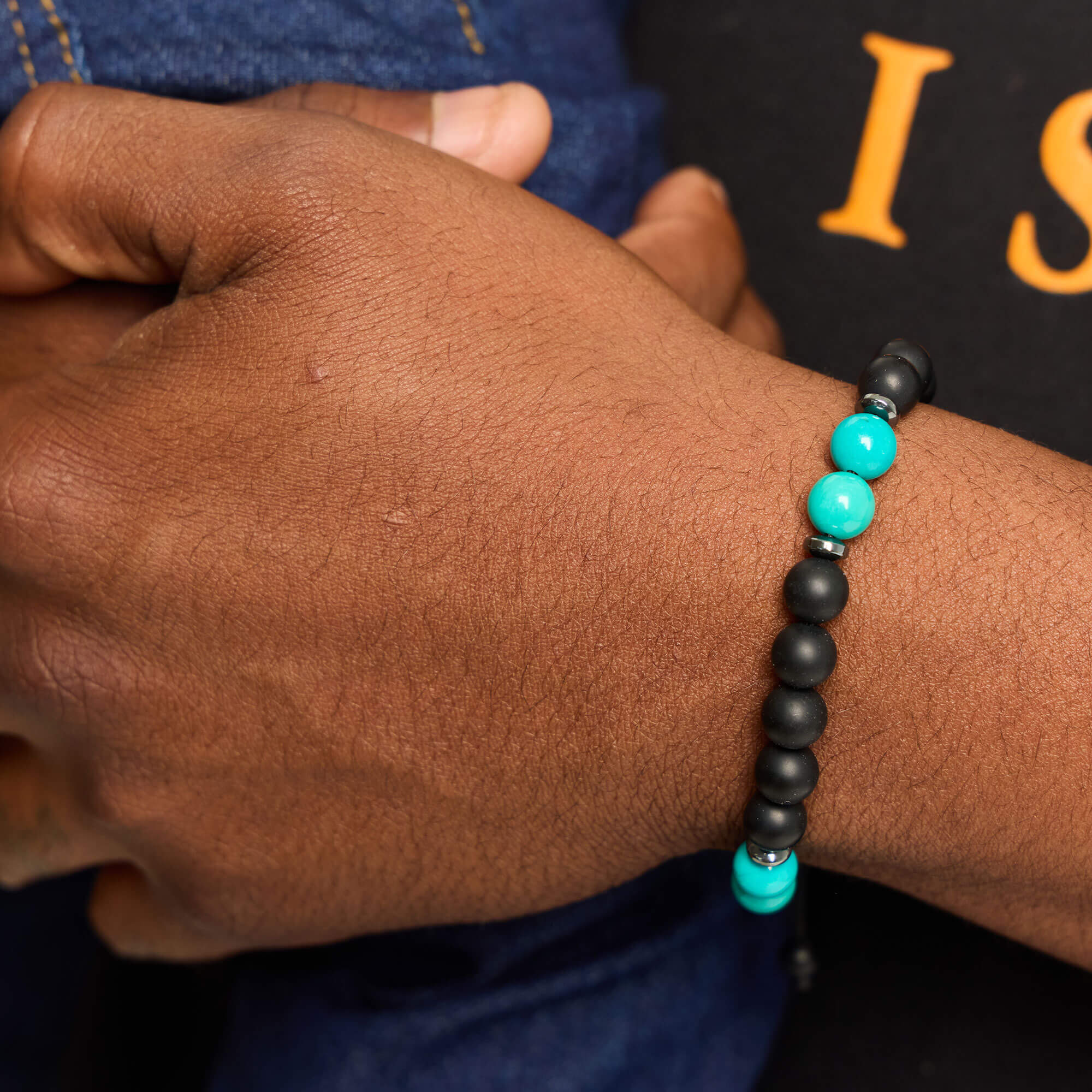 5 & 2 Teal/Black Adult Bracelet - Image 3